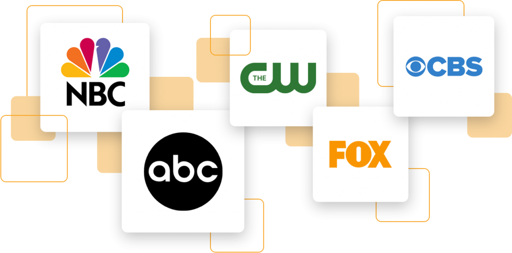 5 Boxes with TV Networks - NBC, the CW, CBS, ABC, and Fox
